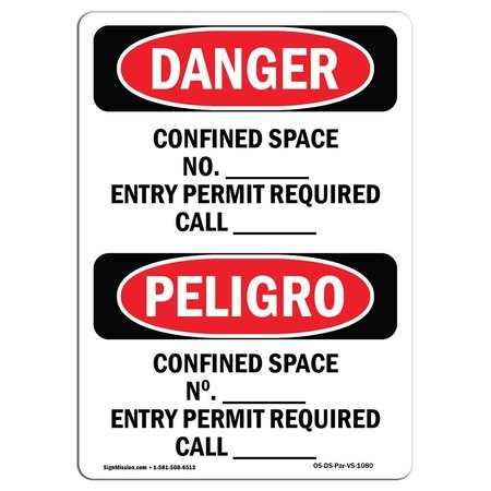 SIGNMISSION OSHA Danger, Confined Space Permit Required Bilingual, 18in X 12in Decal, OS-DS-D-1218-VS-1080 OS-DS-D-1218-VS-1080